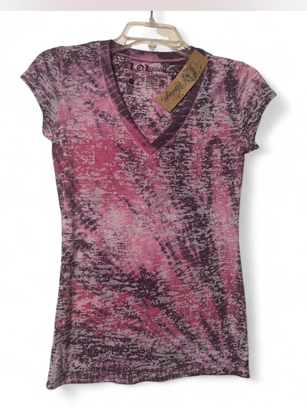 lol vintage Pink Tie-Dye V-Neck Women's Tee